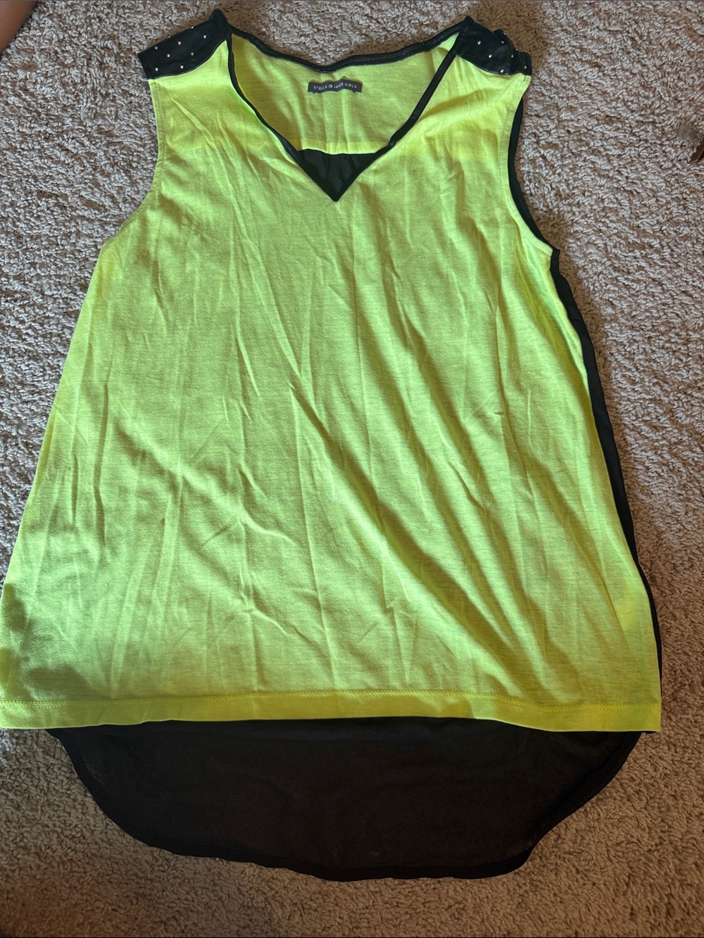 Stella & Jamie Girls Neon Yellow Tank with stud detail across the back top